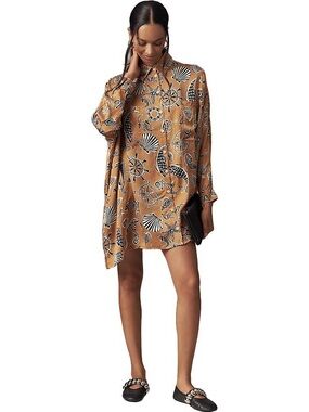NWT Corey Lynn Calter Tan Nautical Print Silk Tunic Dress